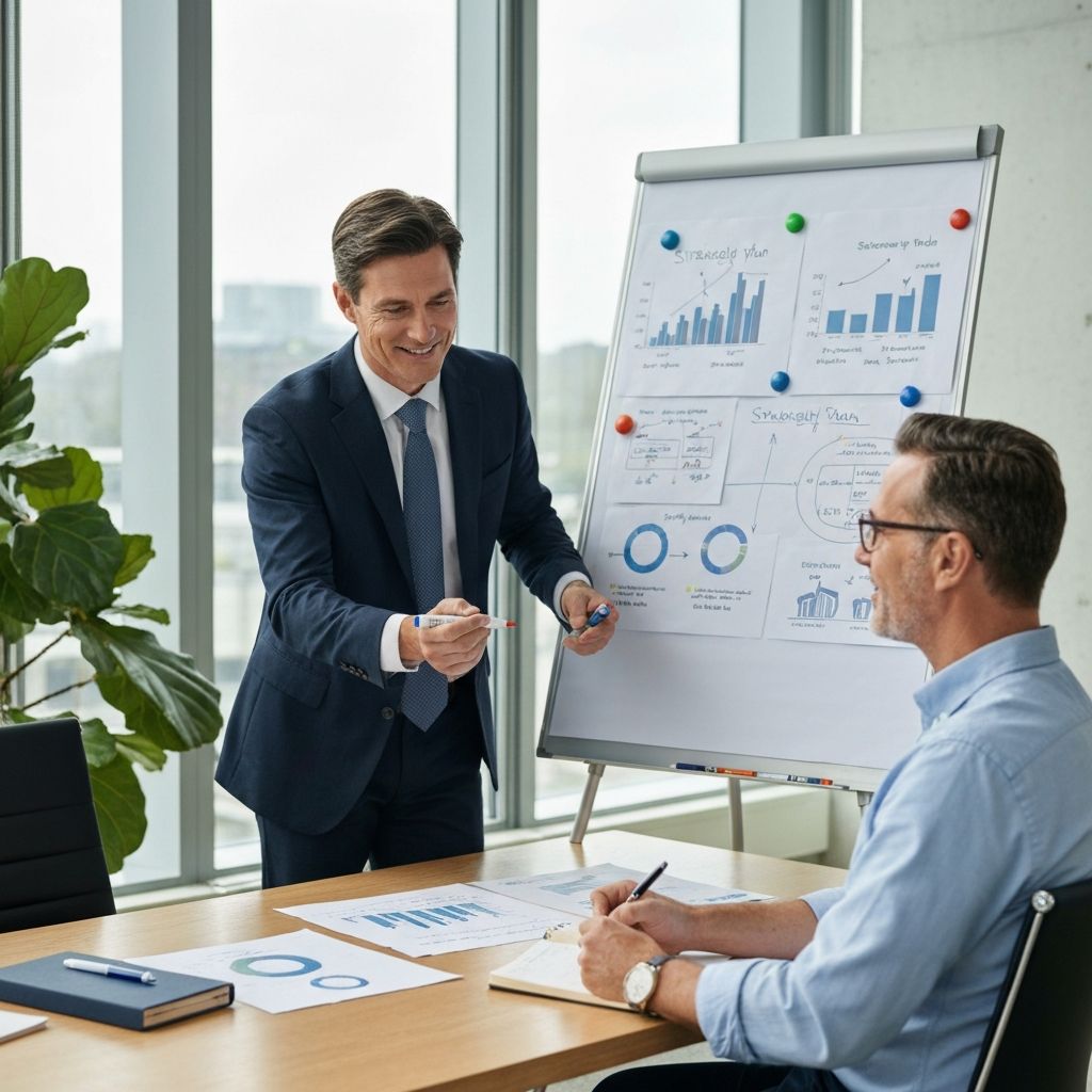 Business advisor explaining strategic framework to client